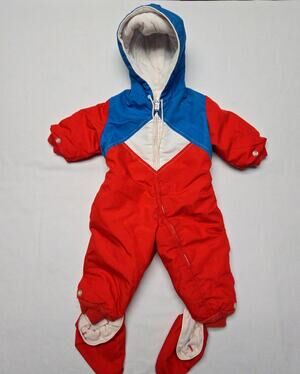 Vintage Weather Tamer Red Blue Hooded Snowsuit Toddler Made in USA Kids 24 Month